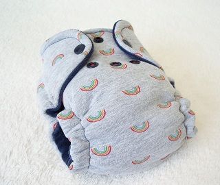 Mini Rainbows on Gray with Navy Cotton Velour Newborn Hybrid Cloth Diaper