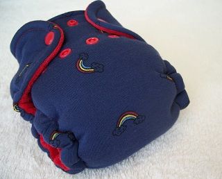 Mini Rainbow Toss on Blue with Red Cotton Velour Newborn Hybrid Cloth Diaper
