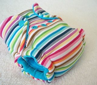 Crazy Rainbow Stripes with Turquoise Cotton Velour Newborn Hybrid Cloth Diaper