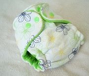 Simple Flowers on White with Lime Cotton Velour Newborn/Small Hybrid Cloth Diaper