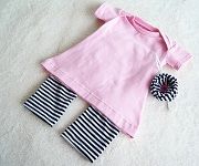 Pastel Pink Infant Dress & Black & White Striped Leggings Set w/ Free Gift 0-3 Months