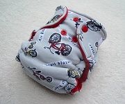 Trikes on Gray with Red Cotton Velour Newborn Hybrid Cloth Diaper