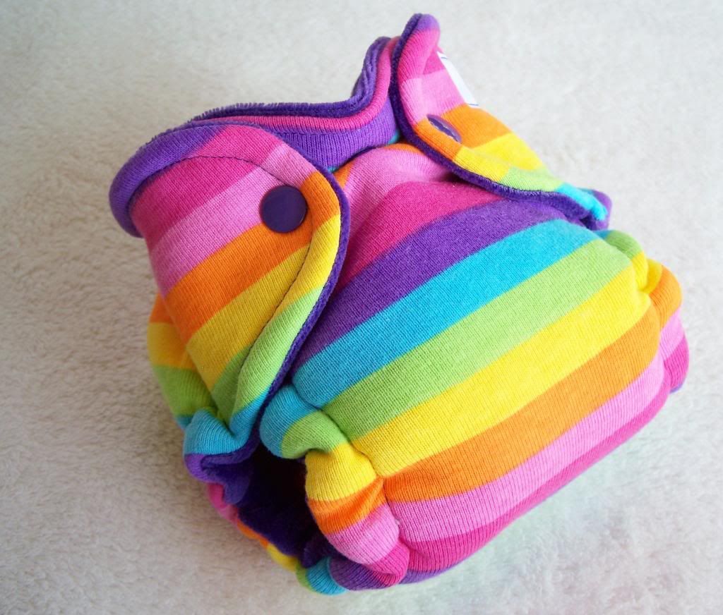 Bright Rainbow Stripes with Purple Cotton Velour Newborn Hybrid Cloth Diaper
