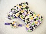 Bold Flowers on Natural with Lilac Cotton Velour Newborn Hybrid Cloth Diaper and Headband Set
