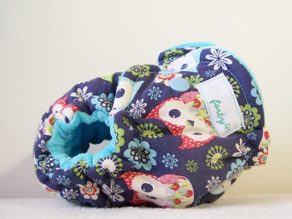 Forty41 Owls on Blue with Turquoise Cotton Velour Newborn Hybrid Cloth Diaper WOVEN