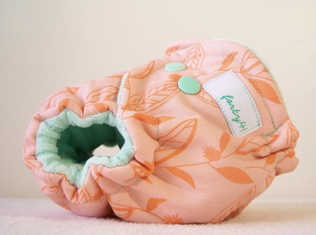 Forty41 Peachy Leaves with Mint Cotton Velour Newborn Hybrid Cloth Diaper WOVEN