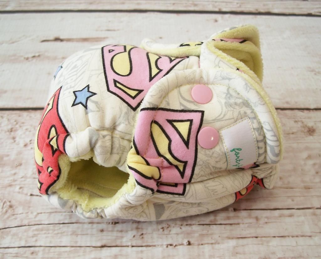 Forty41 Super Girl Upcycle with Butter Yellow Cotton Velour Newborn Hybrid Cloth Diaper KNIT