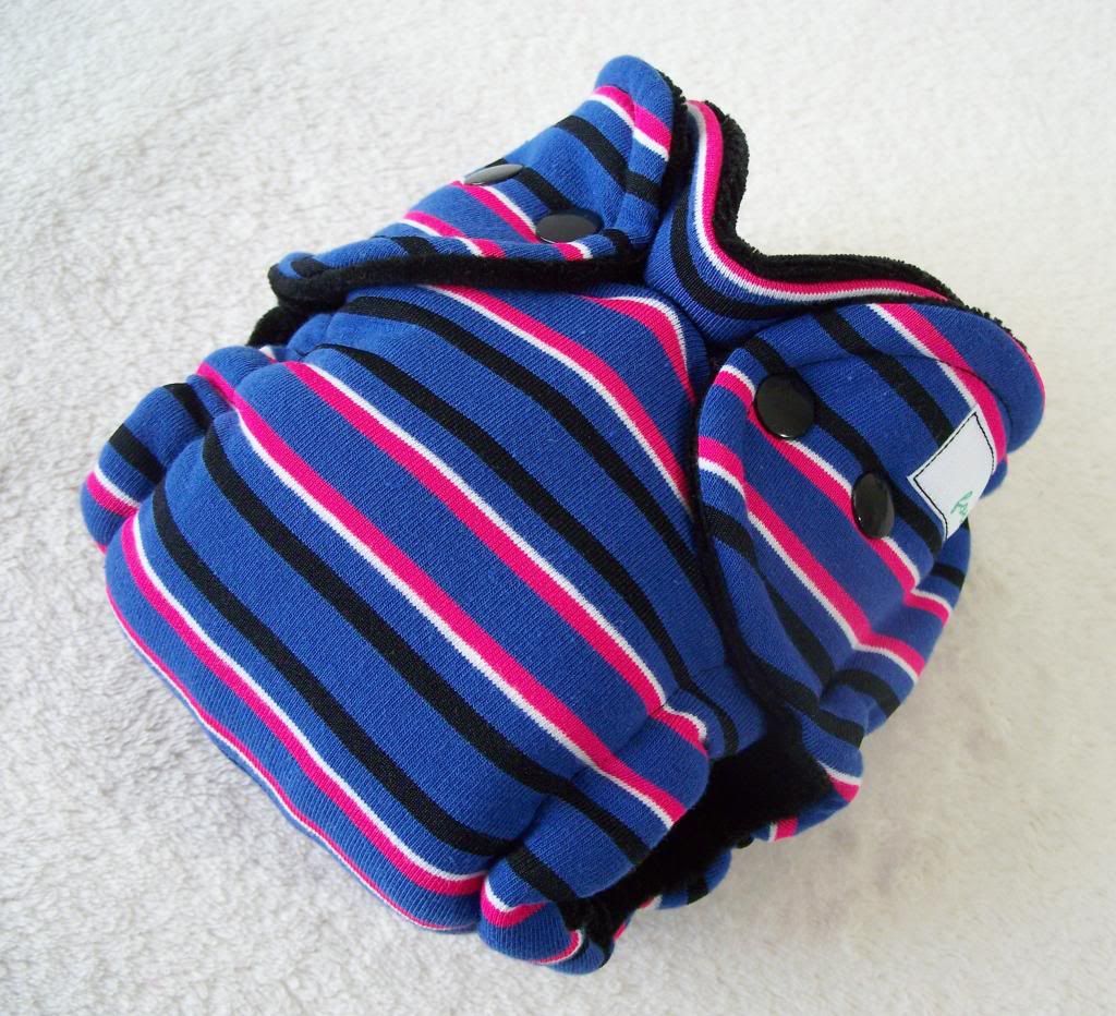 Electric Blue and Pink Stripes with Black Cotton Velour Newborn Hybrid Cloth Diaper