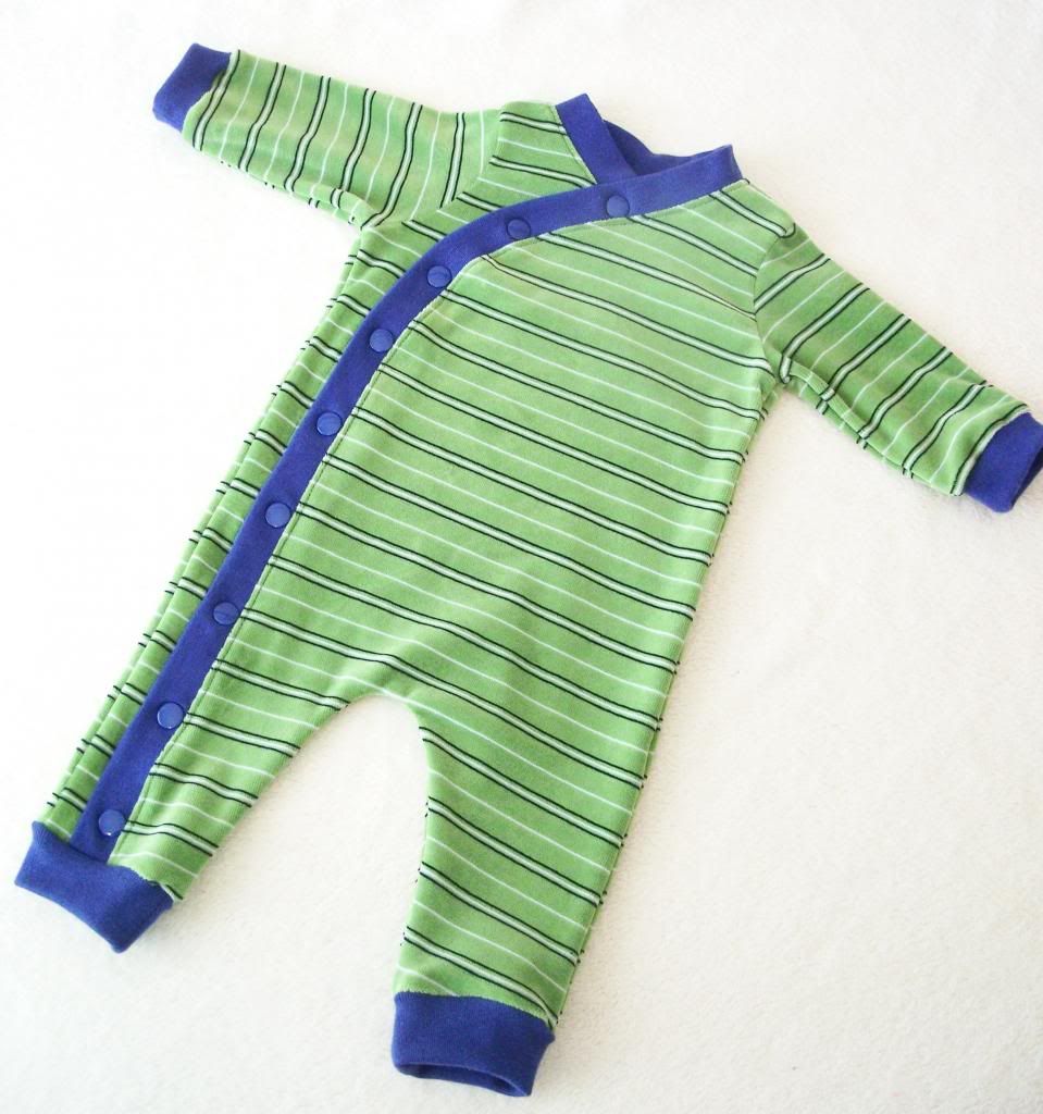 Infant 0-3mo Green and Blue Striped Velour Snapping Sleeper
