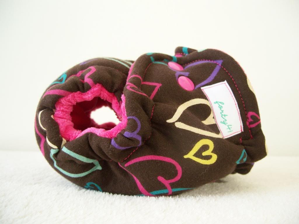 Hearts on Brown with Hot Pink Cotton Velour Newborn Hybrid Cloth Diaper