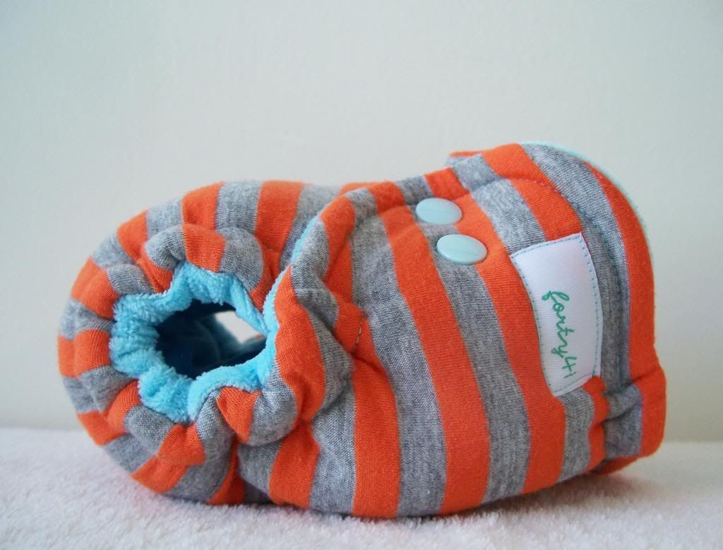 Orange and Gray Stripes with Aqua Cotton Velour Newborn Hybrid Cloth Diaper