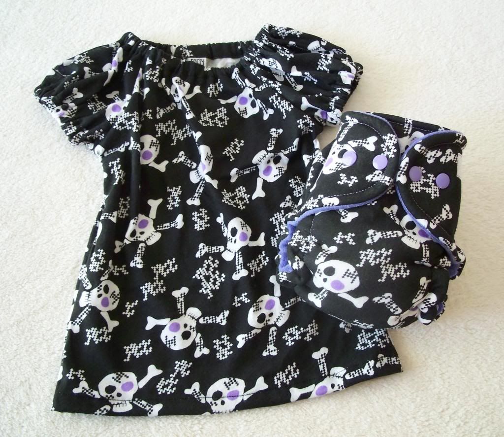 Digi-Skulls with Light Purple Accents Dress and Newborn/Small Hybrid Diaper Set