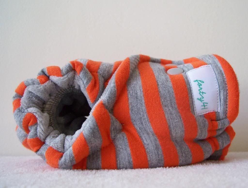 Orange and Gray Stripes with Heathered Gray Cotton Velour Newborn/Small Hybrid Cloth Diaper