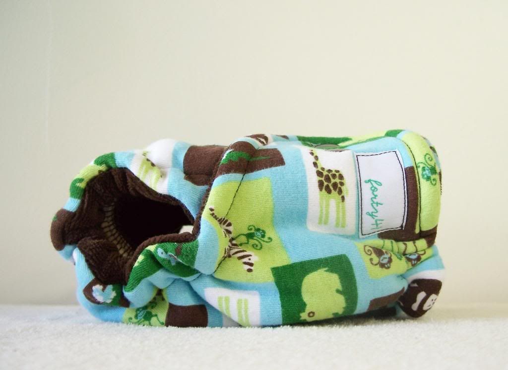 Forty41 Mint Chocolate Zoo with Brown Cotton Velour Newborn/Small Hybrid Cloth Diaper KNIT