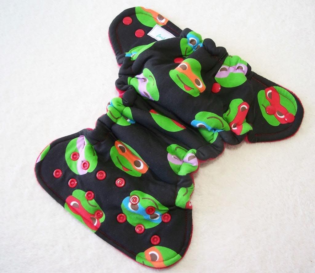 Forty41 Tossed Turtles on Black with Red Cotton Velour Newborn Hybrid Cloth Diaper KNIT