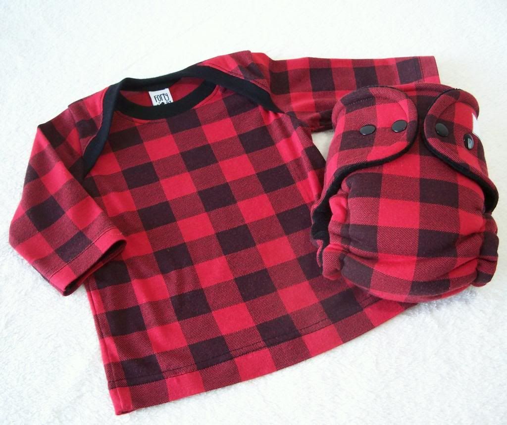Lumberjack Plaid Infant Long Sleeve Lap Style Tee and Newborn/Small Hybrid Diaper Set