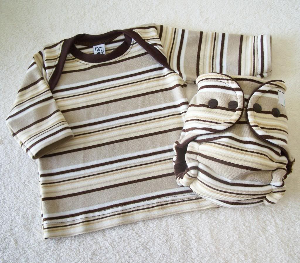 Mocha Stripes Infant Long Sleeve Lap Style Tee and Newborn/Small Hybrid Diaper Set