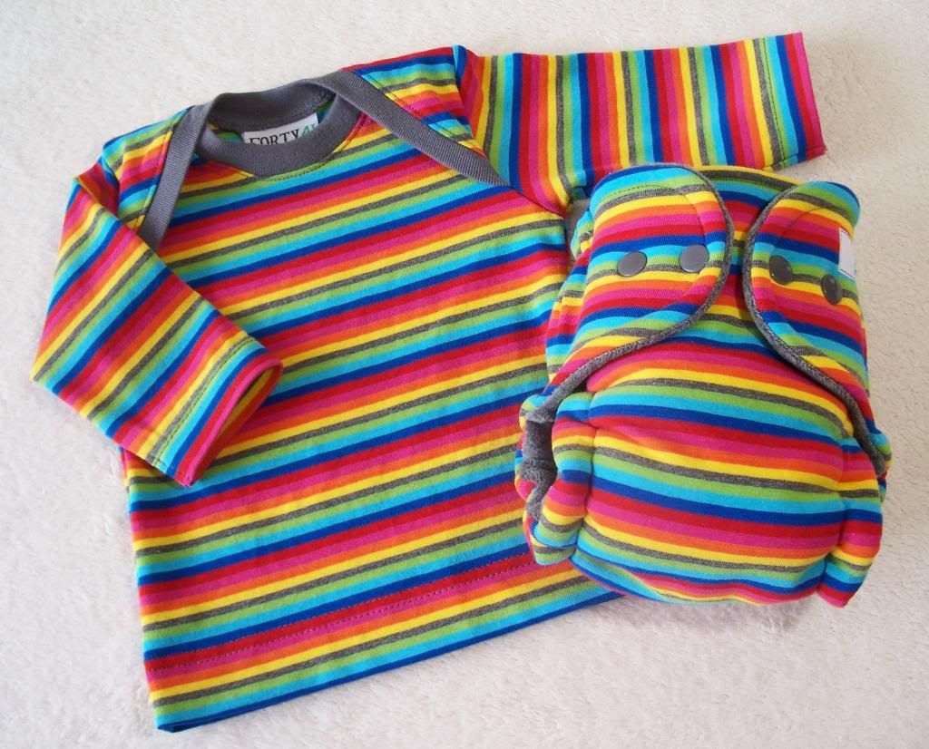Rainbow Stripes Long Sleeve Lap Style Tee and Newborn/Small Hybrid Diaper Set
