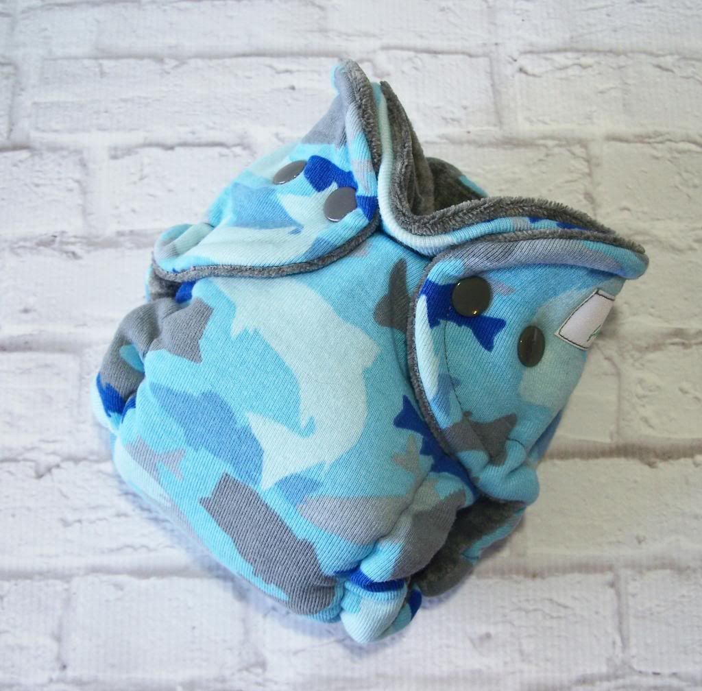 Forty41 A Shiver of Sharks with Charcoal Velour Newborn Hybrid Cloth Diaper KNIT