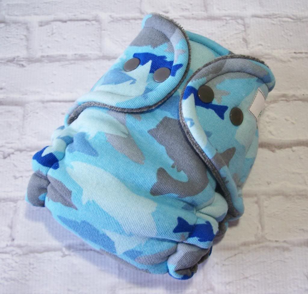 Forty41 A Shiver of Sharks with Charcoal Cotton Velour Newborn/Small Hybrid Cloth Diaper KNIT