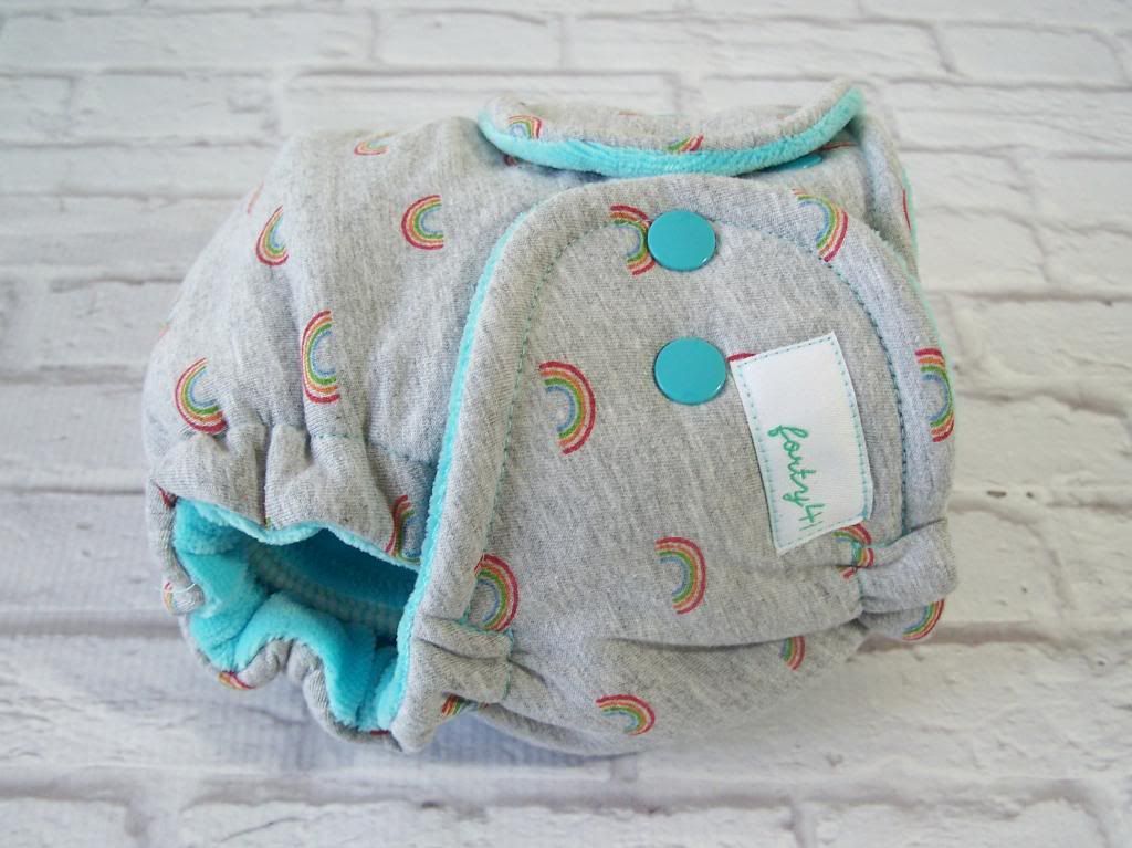 Forty41 Tiny Rainbows on Gray with Turquoise Cotton Velour Newborn/Small Hybrid Cloth Diaper KNIT
