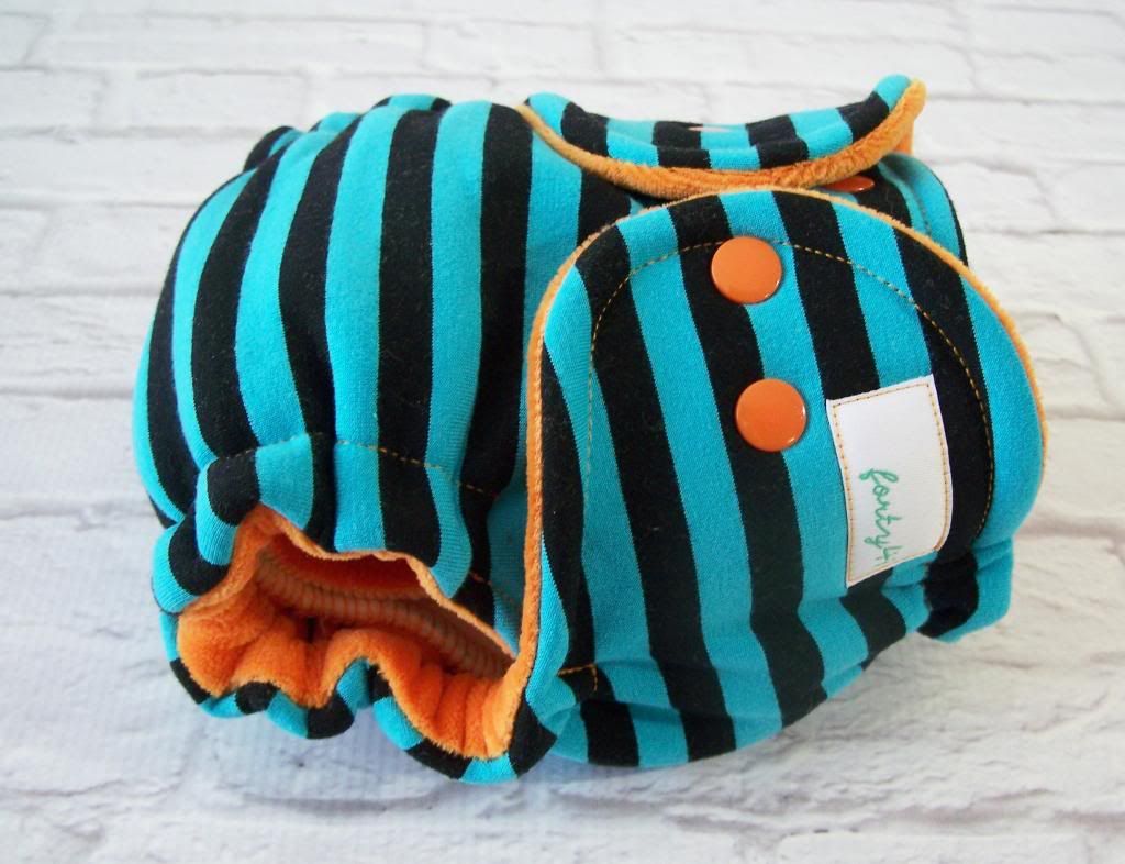 Forty41 Turquoise & Black Stripes with Orange Cotton Velour Newborn/Small Hybrid Cloth Diaper KNIT