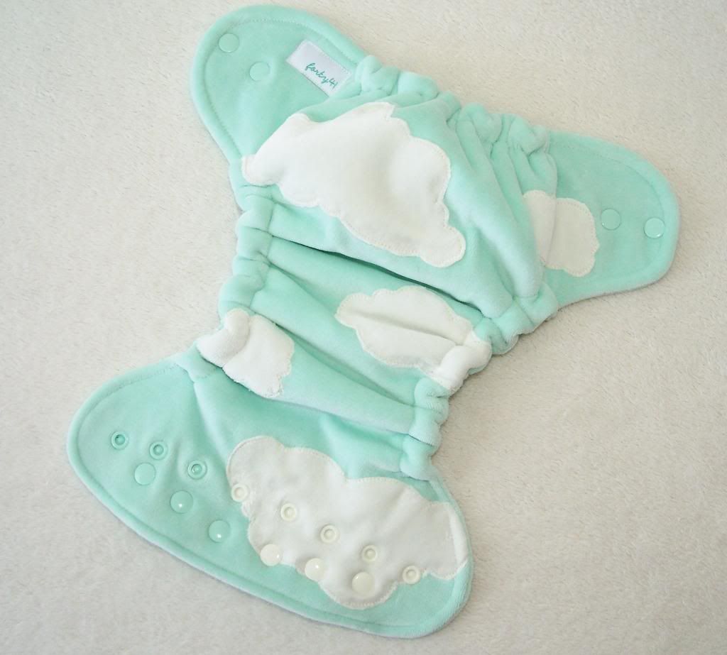Forty41 Fluffy Clouds on Mint Cotton Velour Newborn/Small Hybrid Cloth Diaper