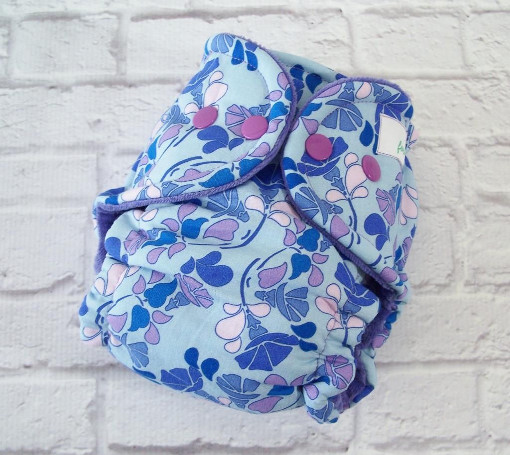 Forty41 Abstract Floral with Lavender Cotton Velour Newborn/Small Hybrid Cloth Diaper WOVEN