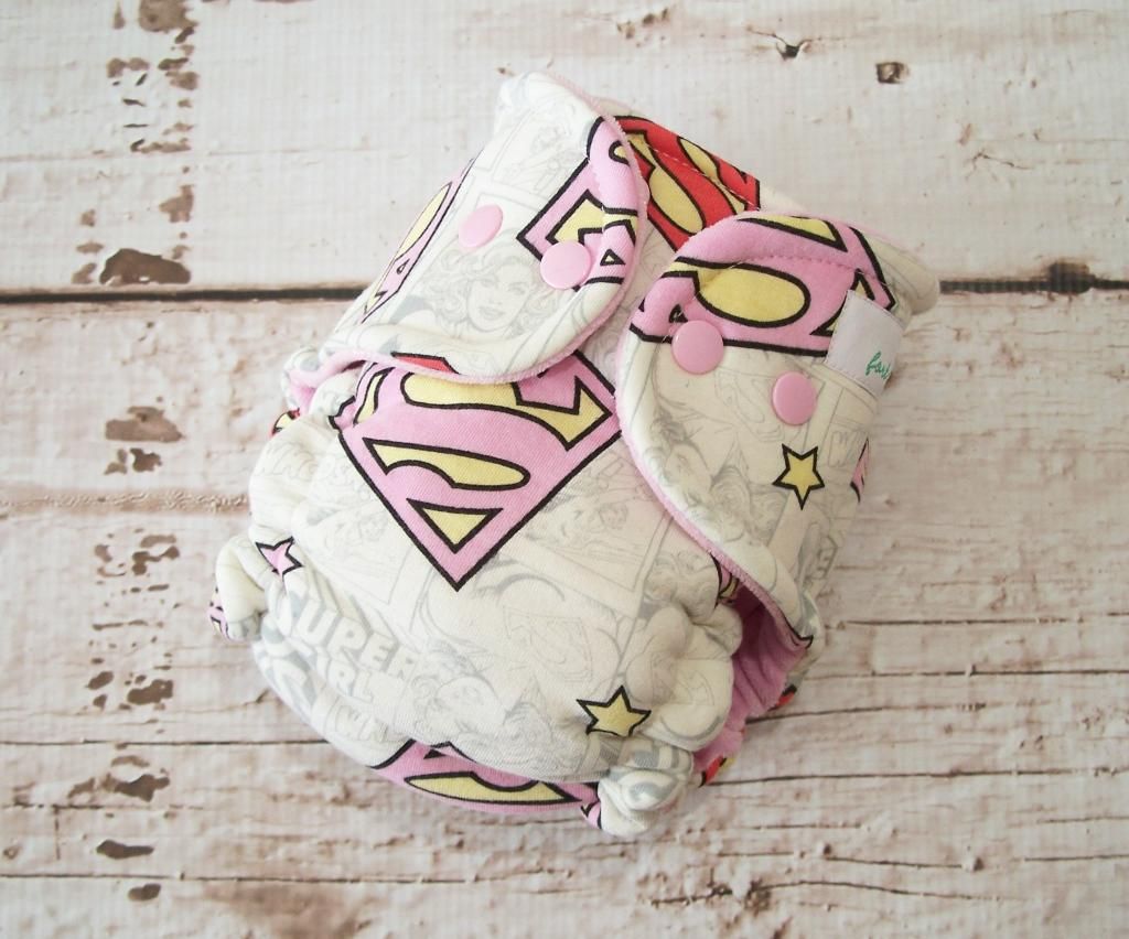 Forty41 Super Girl Upcycle with Baby Pink Cotton Velour Newborn/Small Hybrid Cloth Diaper KNIT