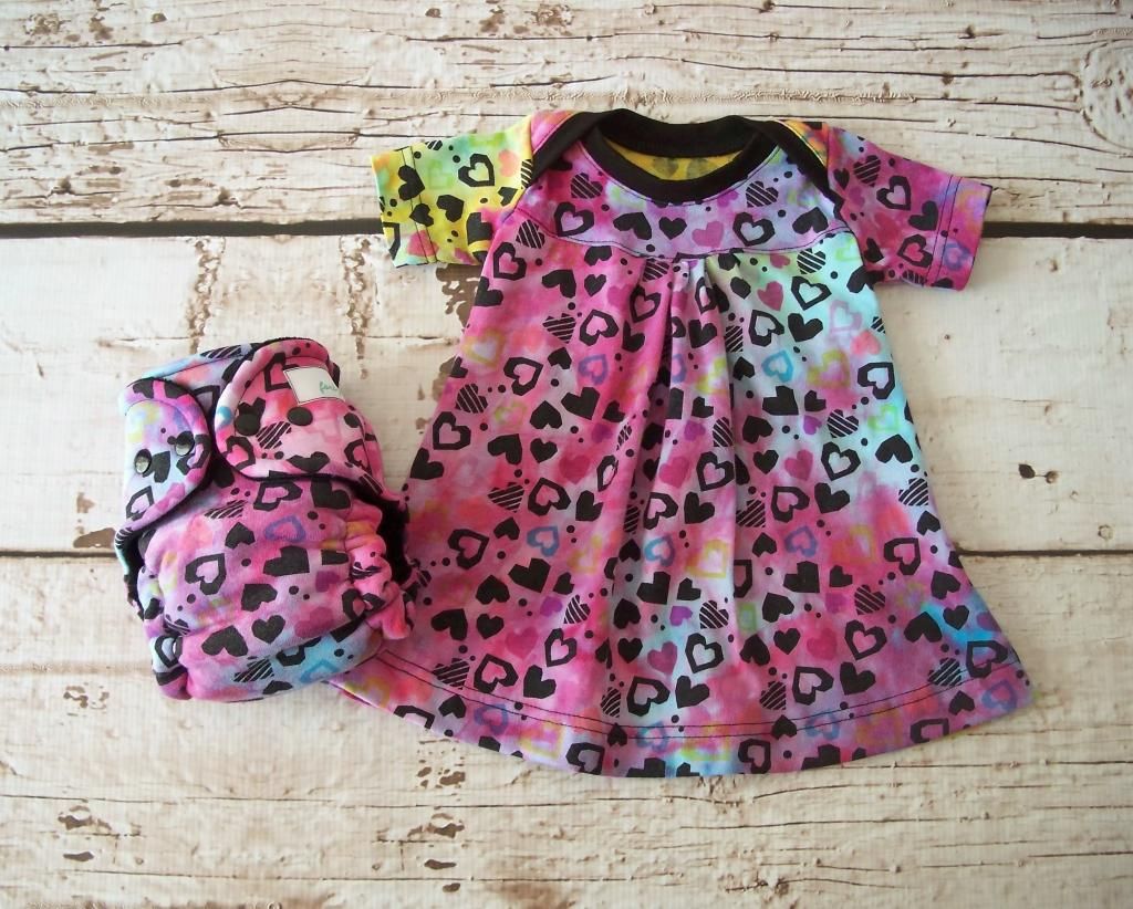 Forty41 Ice Dyed Hearts Infant Dress and Newborn/Small Diaper Set