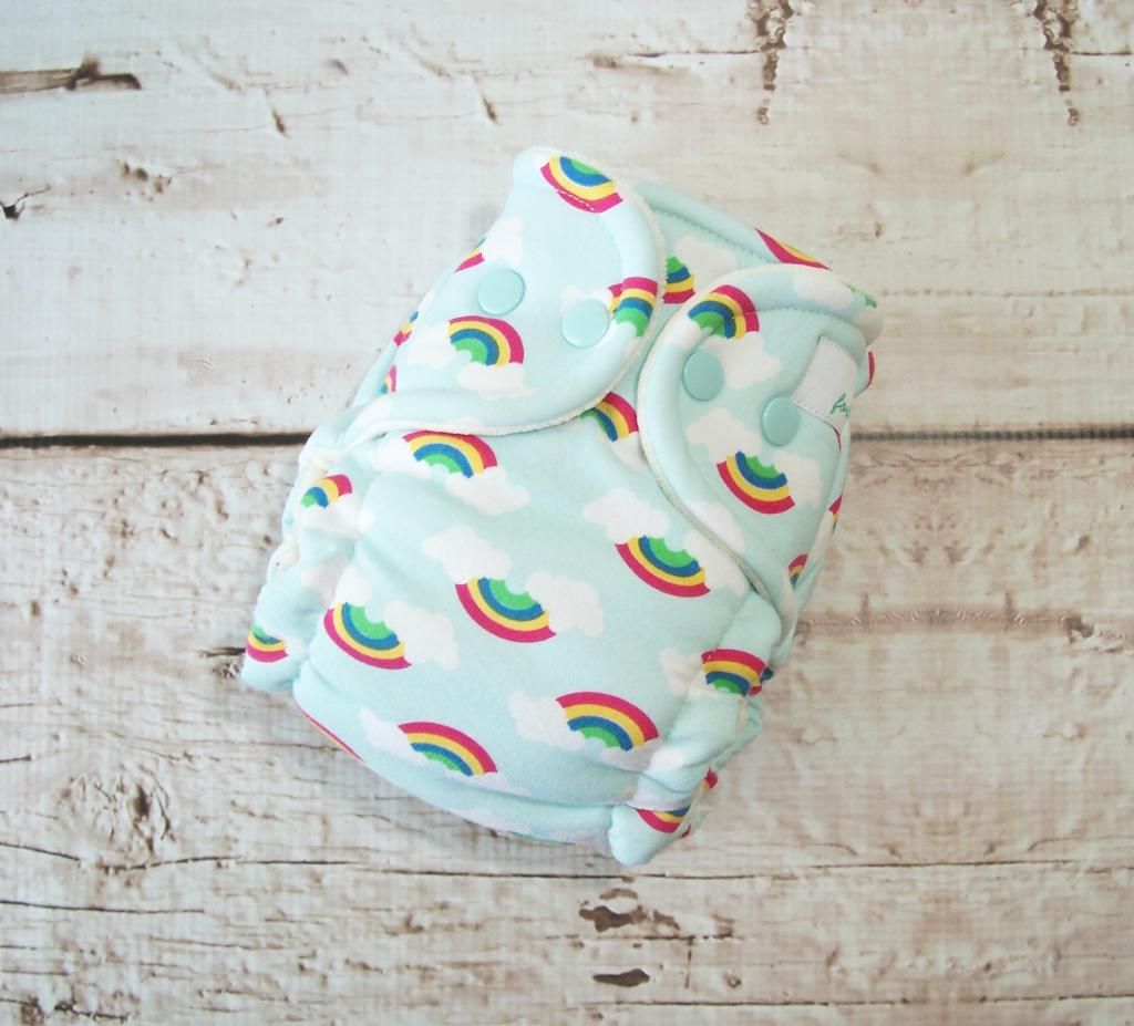Forty41 Rainbow Clouds on Mint with Natural OBV Newborn/Small Hybrid Cloth Diaper KNIT