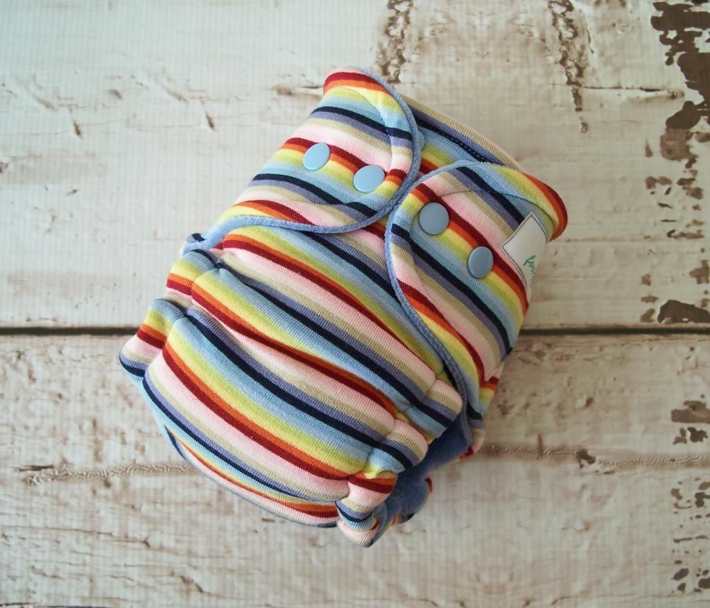 Forty41 Rainbow Stripes with Denim Cotton Velour Newborn/Small Hybrid Cloth Diaper KNIT