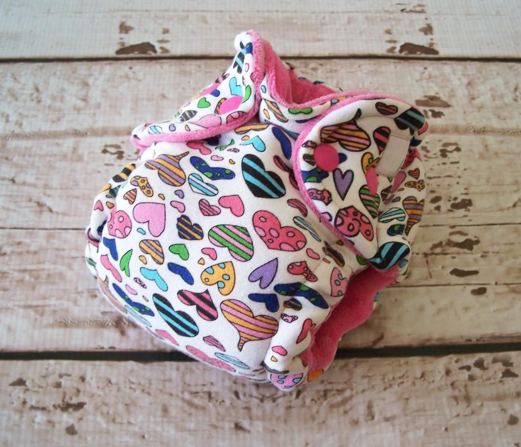 Forty41 Lot 'O Hearts with Bubblegum Pink Cotton Velour Newborn Hybrid Cloth Diaper KNIT