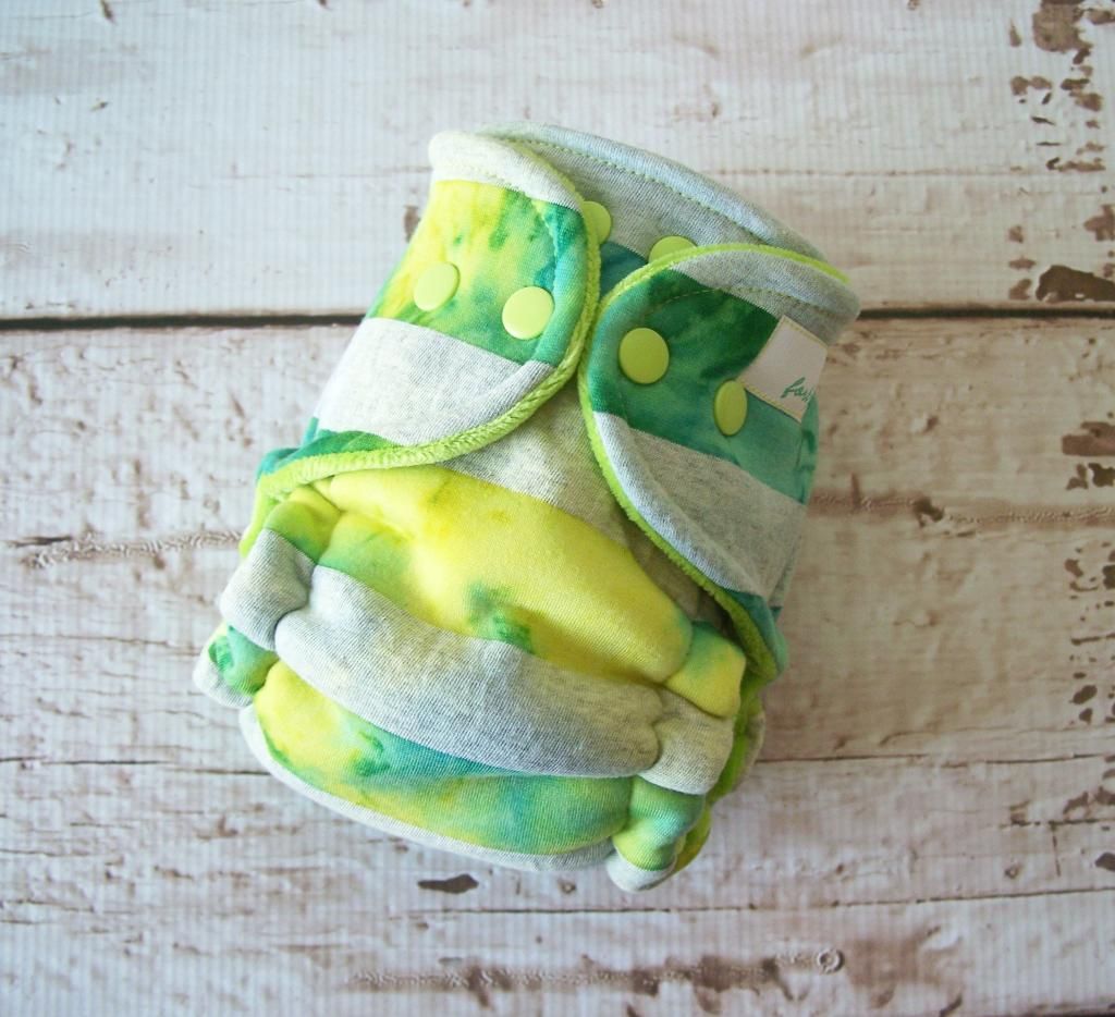 Forty41 Aurora Borealis Stripes with Lime Green Cotton Velour Newborn/Small Hybrid Cloth Diaper KNIT