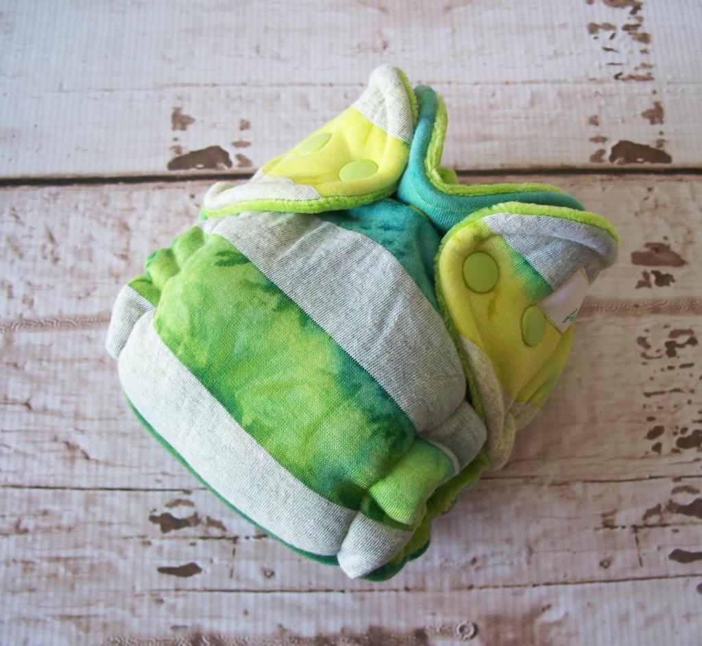Forty41 Aurora Borealis Stripes with Lime Green Cotton Velour Newborn Hybrid Cloth Diaper KNIT