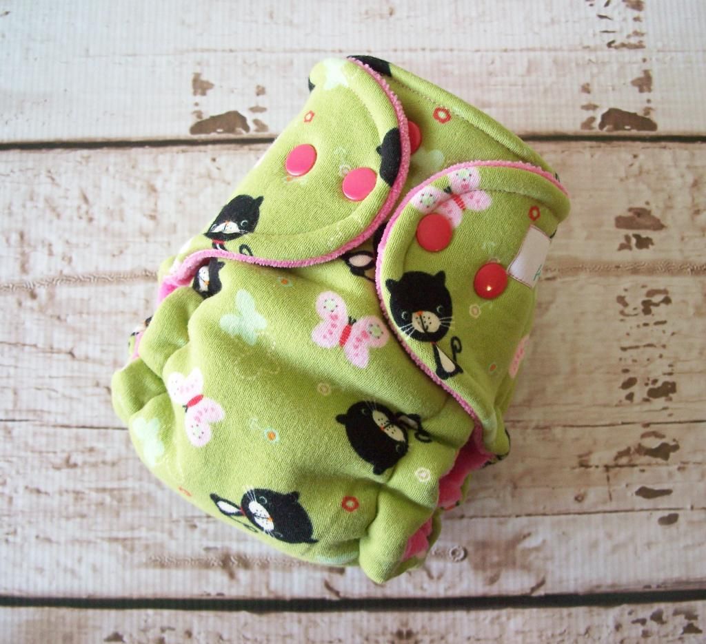 Forty41 Kitty in the Garden with Bubblegum Pink Cotton Velour Newborn/Small Hybrid Cloth Diaper KNIT