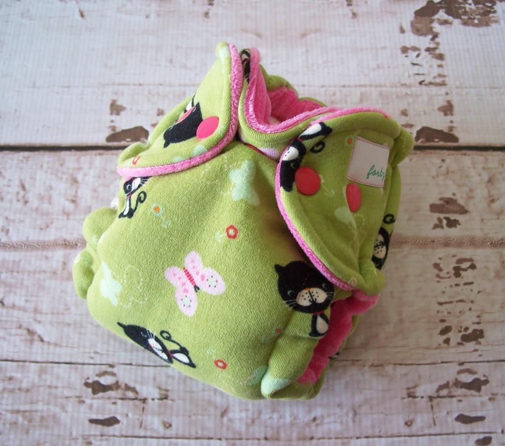 Forty41 Kitty in the Garden with Bubblegum Pink Cotton Velour Newborn Hybrid Cloth Diaper KNIT
