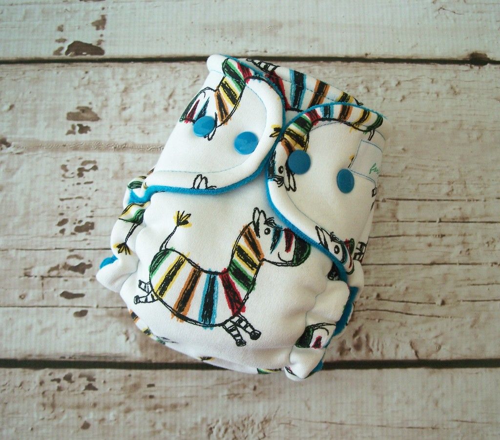 Forty41 Rainbow Zebra Print with Dark Turquoise Cotton Velour Newborn/Small Hybrid Cloth Diaper KNIT