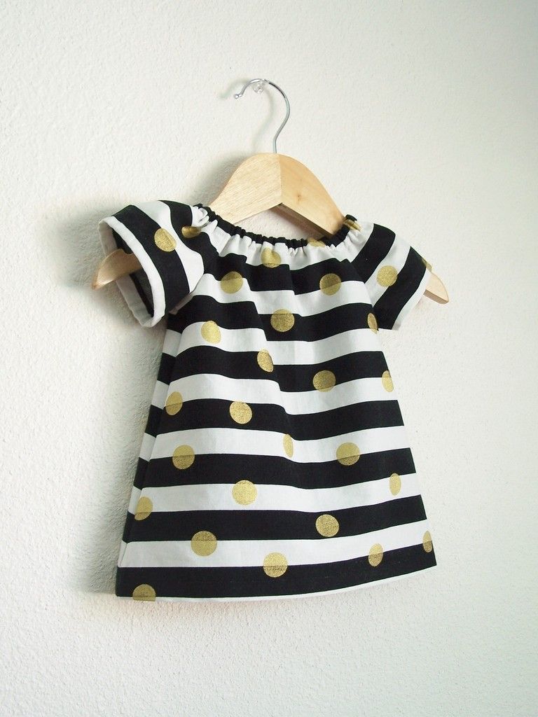Forty41 Black & White Stripe with Gold Dots Infant Peasant Dress 0-3 Months