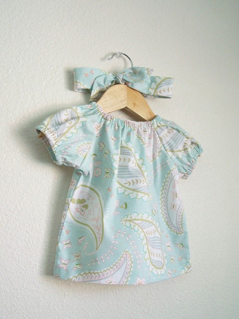 Forty41 Baby Blue Paisley Infant Peasant Dress with Matching Headband 3 Months