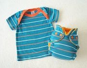 Orange and White Stripes on Turquoise Lap Style Tee and Fitted Hybrid Diaper Newborn Set