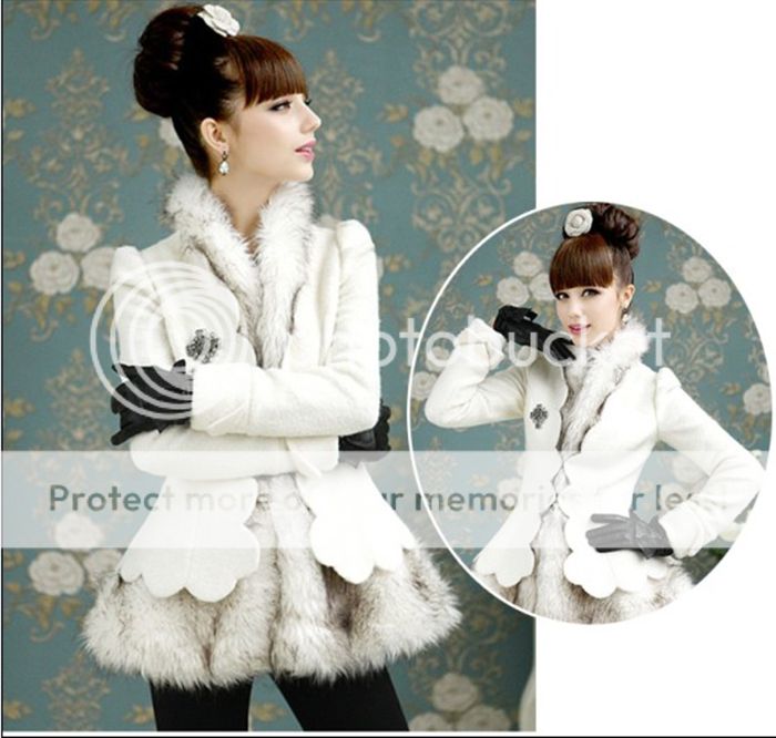 Lady White Black Fashion Warm Wool Petals Skirt Cloth Woman Winter Coat Overcoat
